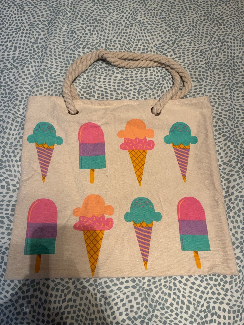 Canvas Tote Bag with Pink, Teal & Orange Ice Cream Print